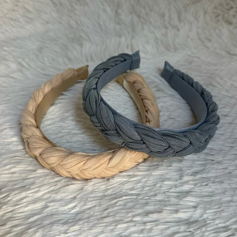 Padded Braid Headband Beigeand Grey Skinny Braid Headband - Picture 1 of 3